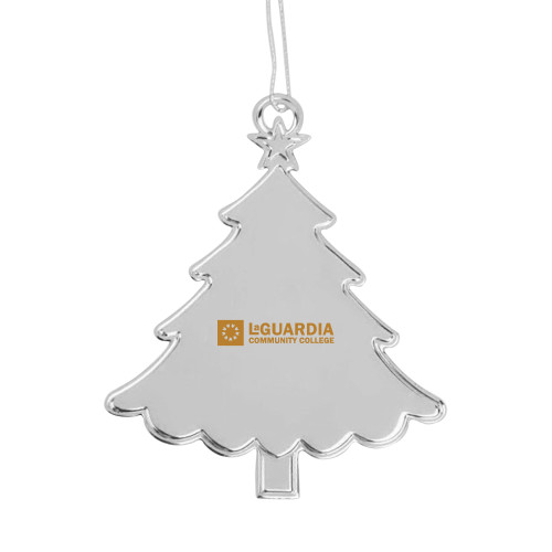 Silver Tree Ornament-LaGuardia CC Flat Wordmark Engraved