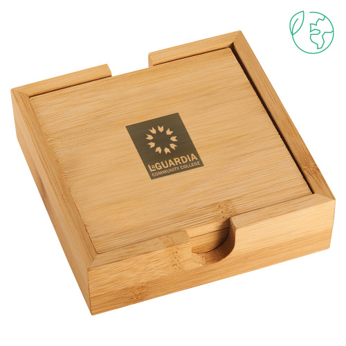 Bamboo Coaster Set-LaGuardia CC Square Mark Engraved
