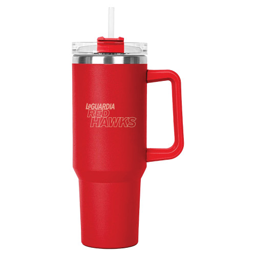 Hippo Red Mug & Straw Lid with Twist Closure 40 oz-LaGuardia Red Hawks Wordmark Engraved