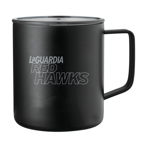 Rover Camp Vacuum Insulated Black Mug 14oz-LaGuardia Red Hawks Wordmark Engraved