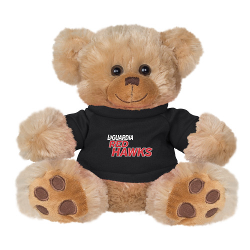 Plush Big Paw 8 1/2 inch Brown Bear w/Black Shirt-LaGuardia Red Hawks Wordmark