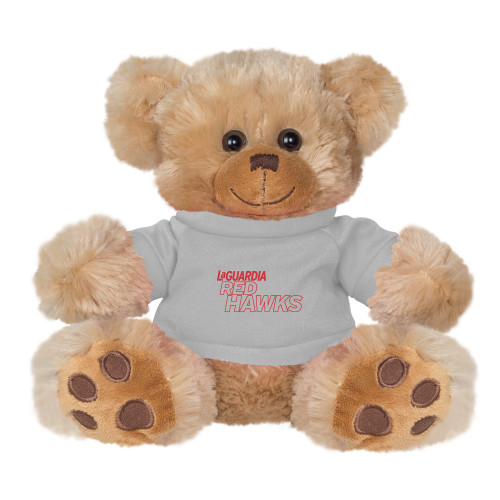 Plush Big Paw 8 1/2 inch Brown Bear w/Grey Shirt-LaGuardia Red Hawks Wordmark