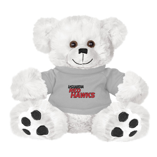 Plush Big Paw 8 1/2 inch White Bear w/Grey Shirt-LaGuardia Red Hawks Wordmark