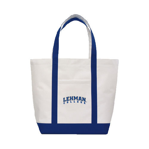 College Contender White/Navy Canvas Tote-LC Lehman College Lightning Stacked