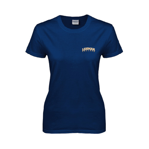 College Womens Short Sleeve Navy Tee-Arched Lehman College