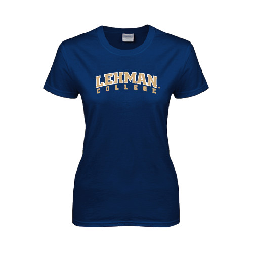 College Womens Short Sleeve Navy Tee-Arched Lehman College