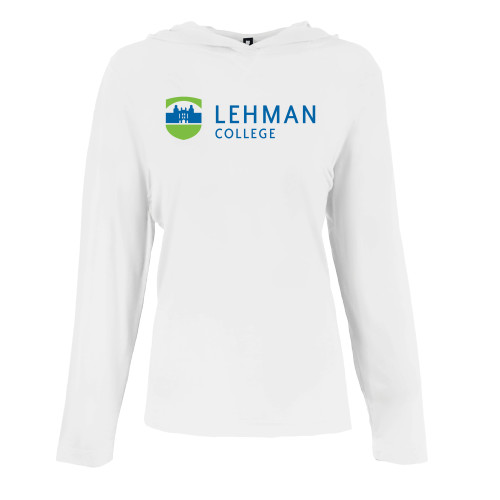 Womens White Long Sleeve Hooded Tee-Lehman College Horizontal