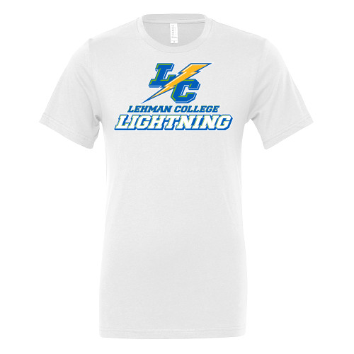 College Bella + Canvas White Jersey Cotton T Shirt-LC Lehman College Lightning Stacked