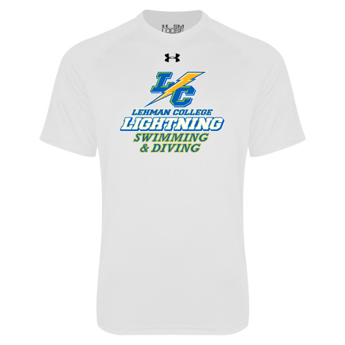 College Under Armour White Tech Tee-UA - Lehman College Swimming and Diving