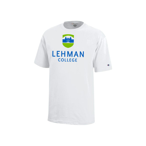Champion Youth White Short Sleeve Tee-Lehman College Stacked