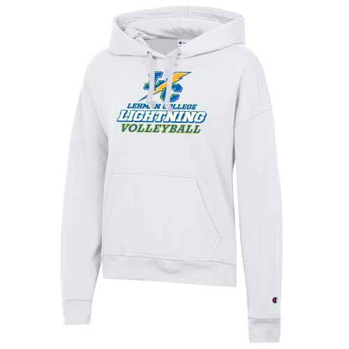 Champion Womens White Powerblend Pullover Hood-Lehman College Volleyball