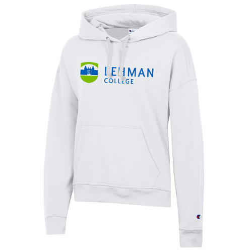 Champion Womens White Powerblend Pullover Hood-Lehman College Horizontal