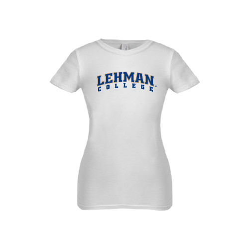 College Next Level Girls White Fashion Fit T Shirt-LC Lehman College Lightning Stacked