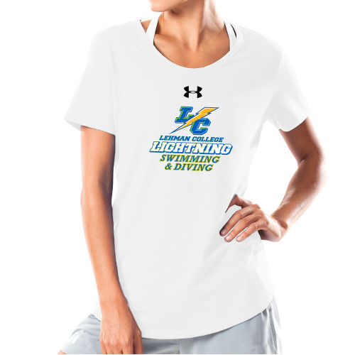 Under Armour Womens White Charged Cotton Tee-UA - Lehman College Swimming and Diving