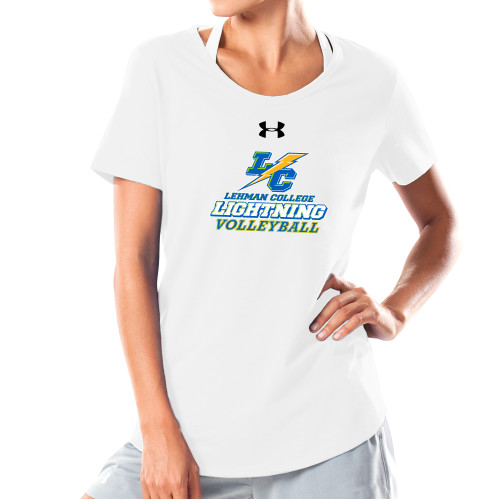 Under Armour Womens White Charged Cotton Tee-UA - Lehman College Volleyball