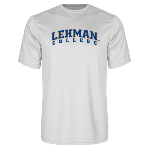 College White Performance Tee-LC Lehman College Lightning Stacked