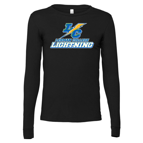 Bella + Canvas Black Jersey Cotton Long Sleeve T Shirt-LC Lehman College Lightning Stacked