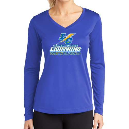 Womens Royal Performance Long Sleeve V Neck Shirt-Lehman College Track and Field