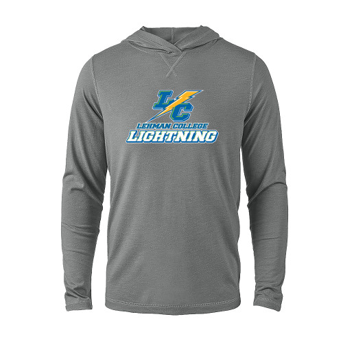 Grey Heather Long Sleeve Hooded Tee-LC Lehman College Lightning Stacked