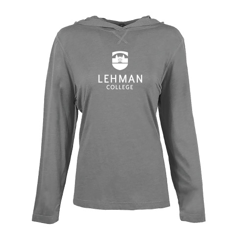 Womens Grey Heather Long Sleeve Hooded Tee-Lehman College Stacked
