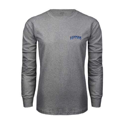 College Grey Long Sleeve T Shirt-LC Lehman College Lightning Stacked