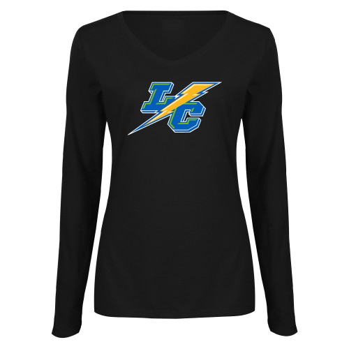Womens Black Long Sleeve V Neck Tee -LC Mark