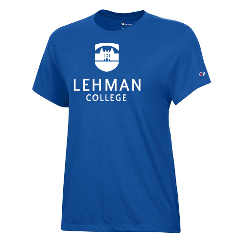 Champion Womens Royal Core Short Sleeve Tee-Lehman College Stacked