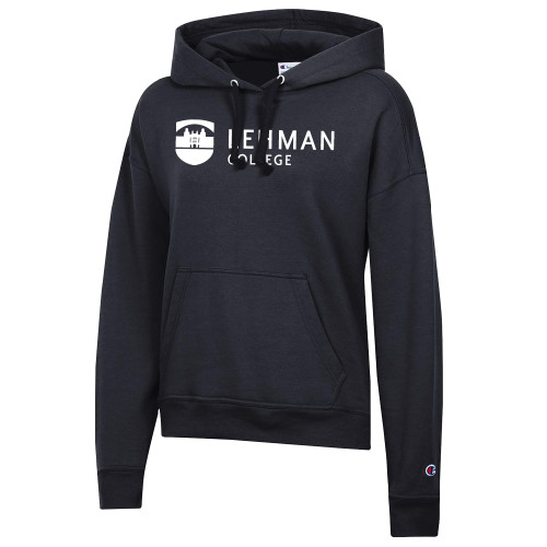 College Champion Womens Black Powerblend Pullover Hood-Lehman College Horizontal