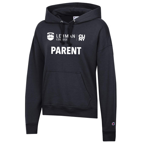 College Champion Womens Black Powerblend Pullover Hood-Lehman College Parent