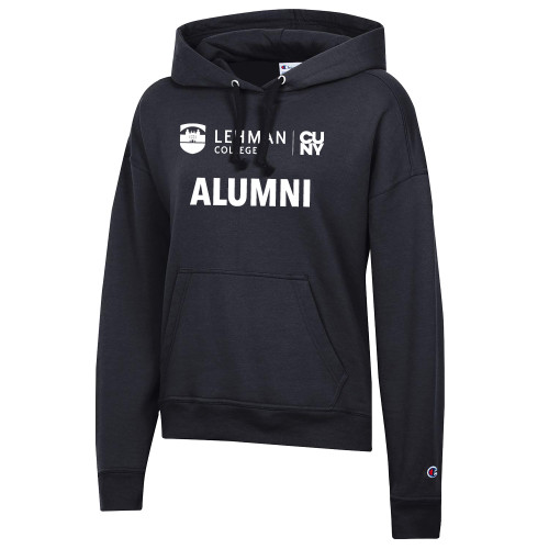 College Champion Womens Black Powerblend Pullover Hood-Lehman College Alumni