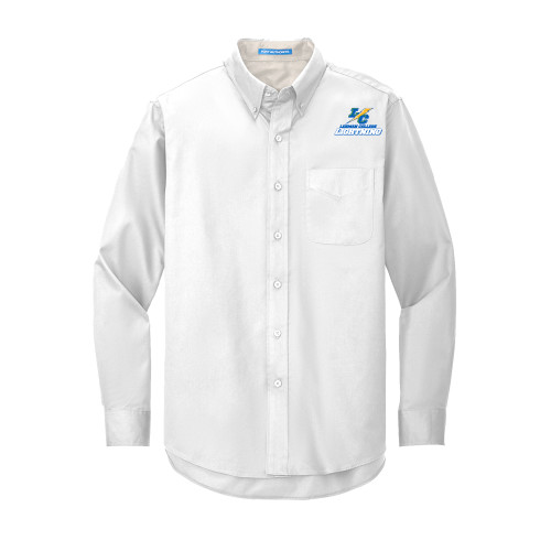 White Twill Button Down Long Sleeve-LC Lehman College Lightning Stacked