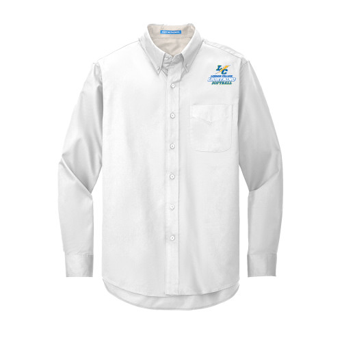 White Twill Button Down Long Sleeve-Lehman College Softball