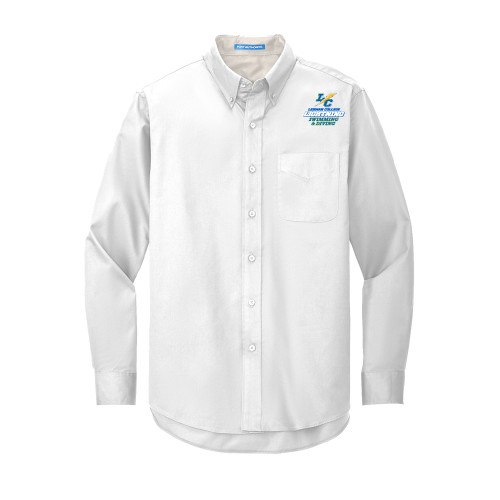 White Twill Button Down Long Sleeve-Lehman College Swimming and Diving