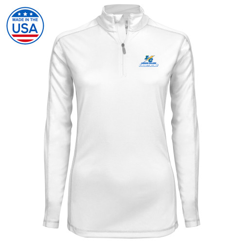 Syntrel Womens White Interlock 1/4 Zip-LC Lehman College Lightning Stacked