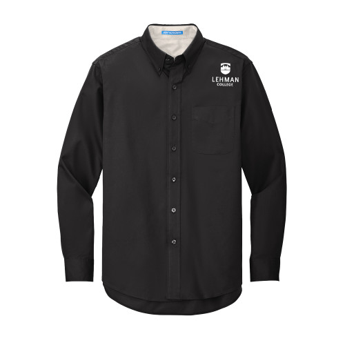 Black Twill Button Down Long Sleeve-Lehman College Stacked