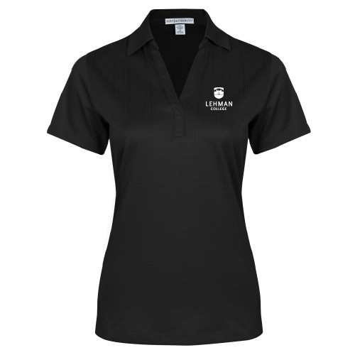 Womens Black Performance Fine Jacquard Polo-Lehman College Stacked
