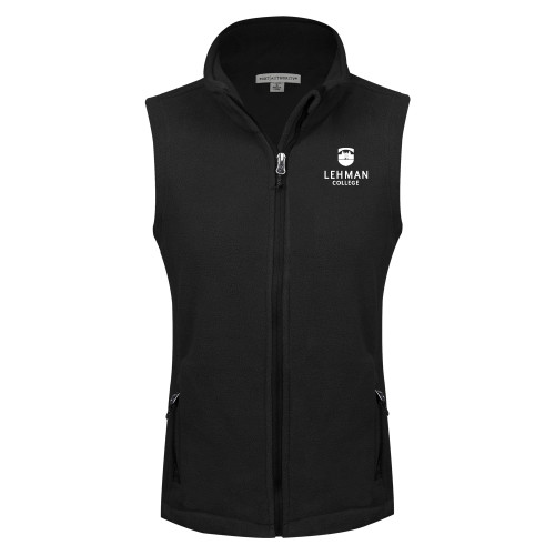 Womens Black Fleece Full Zip Vest-Lehman College Stacked