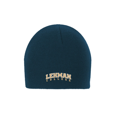 College Navy Knit Beanie-Arched Lehman College