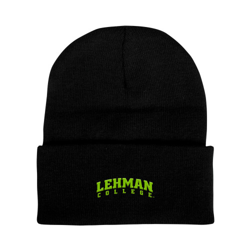 Black Knit Beanie w/Cuff-Arched Lehman College