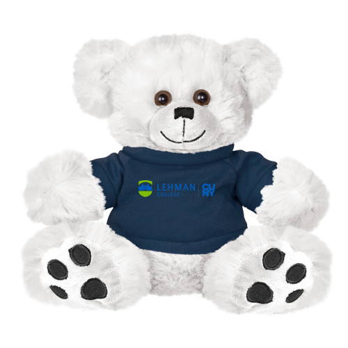 Plush Big Paw 8 1/2 inch White Bear w/Navy Shirt-Lehman College CUNY