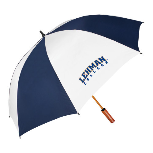 College 64 Inch Navy/White Umbrella-LC Lehman College Lightning Stacked