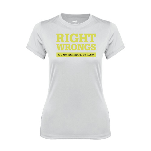 Womens White Performance Tee-Right Wrongs