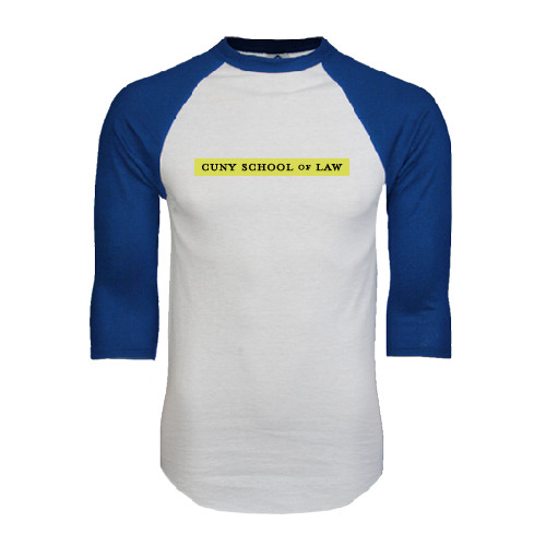 White/Royal Raglan Baseball T Shirt-CUNY School of Law