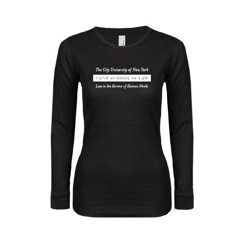 Womens Black Long Sleeve V Neck Tee -Official Logo