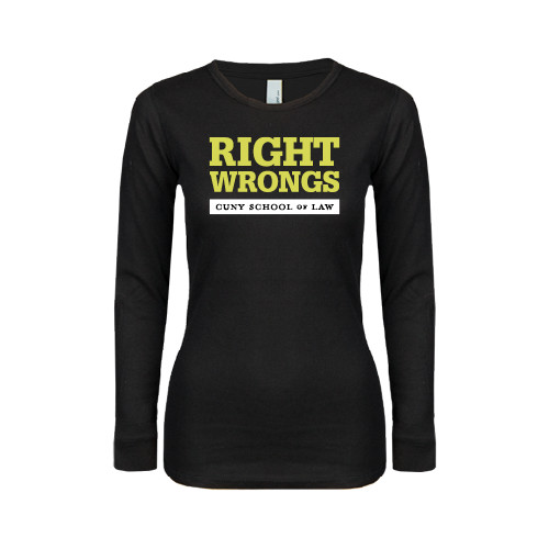 Womens Black Long Sleeve V Neck Tee -Right Wrongs