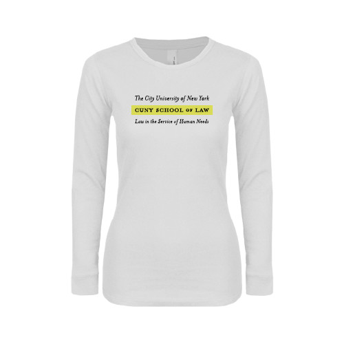 Womens White Long Sleeve V Neck Tee-Official Logo