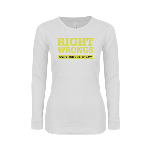 Womens White Long Sleeve V Neck Tee-Right Wrongs