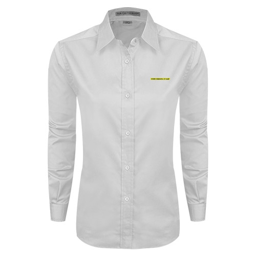 Womens White Twill Button Down Long Sleeve-CUNY School of Law