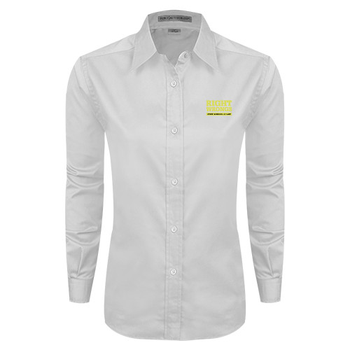 Womens White Twill Button Down Long Sleeve-Right Wrongs