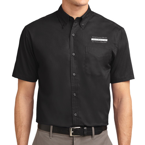 Black Twill Button Down Short Sleeve-Official Logo